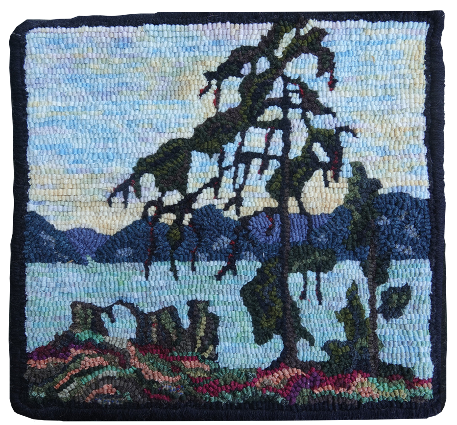 Tom Thomson’s The Jack Pine. Purchased pattern Willow Creek Rug Hooking. Hooked by Christina Delaney.