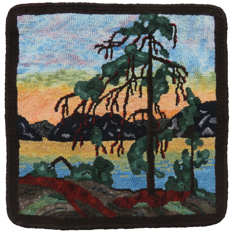 Tom Thomson’s The Jack Pine (Le pin gris de Tom Thomson). Patron acheté chez Willow Creek Rug Hooking. Crocheté par Dawna Matthew.